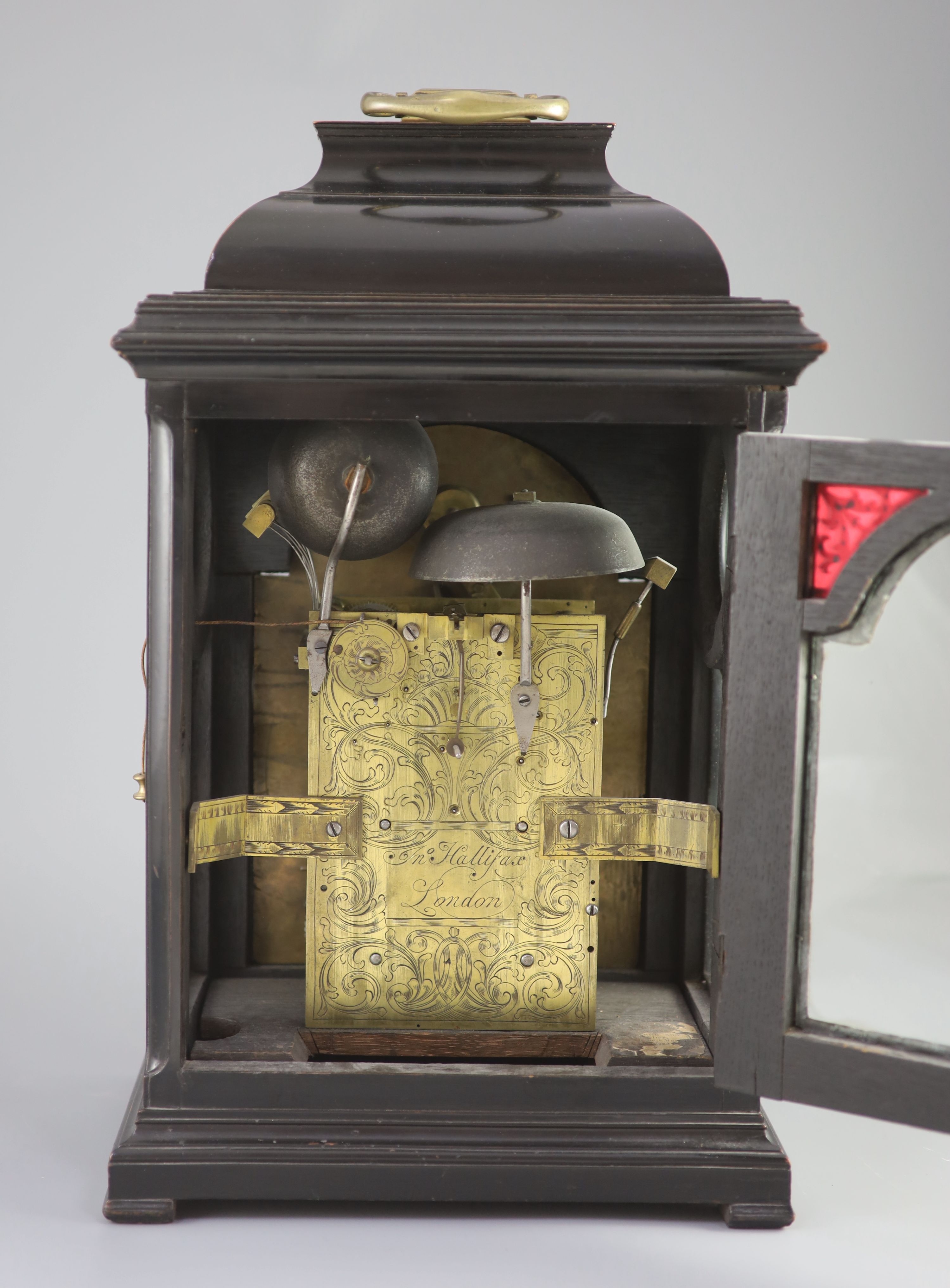 Halifax of London - George III ebonised eight day bracket clock, with key and pendulum